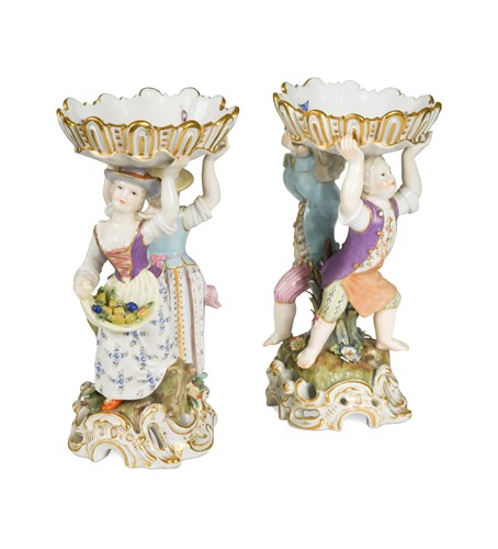 Lot 605 - A pair of Meissen figural sweetmeats, late 19th/early 20th century