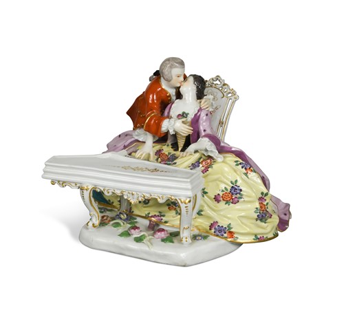 Lot 607 - A Meissen group of lovers at a spinet, 20th century