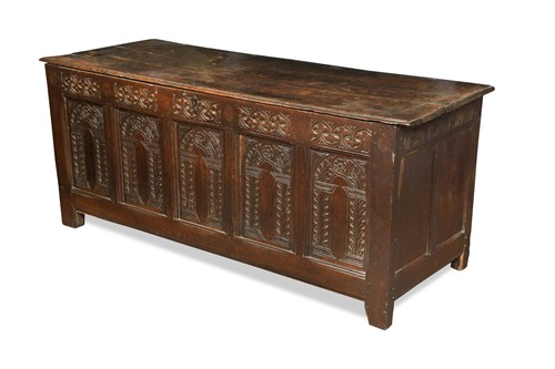 Lot 361 - A carved oak coffer, 17th century