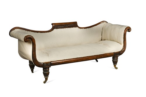Lot 475 - A Regency faux rosewood scroll end sofa