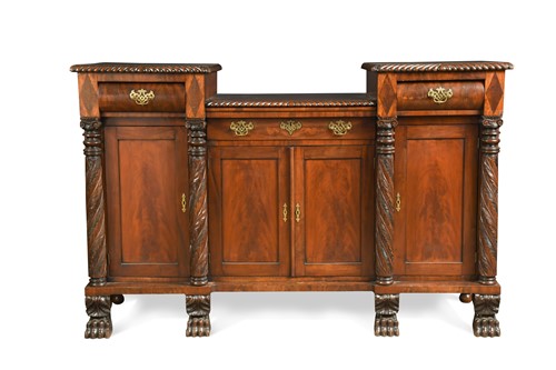 Lot 619 - A Georgian Neo-classical mahogany carved sideboard attributed to Duncan Phyfe, New York circa 1820