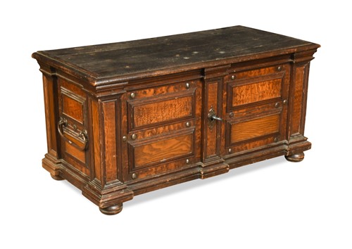 Lot 422 - An ash panelled strong box, probably German 17th century