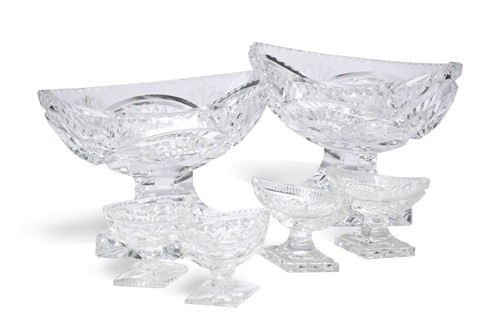 Lot 858 - Two cut-glass oval bowls and four cut-glass salts