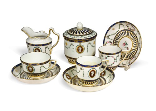 Lot 487 - A group of Chelsea-Derby neo-classical decorated porcelain, circa 1775