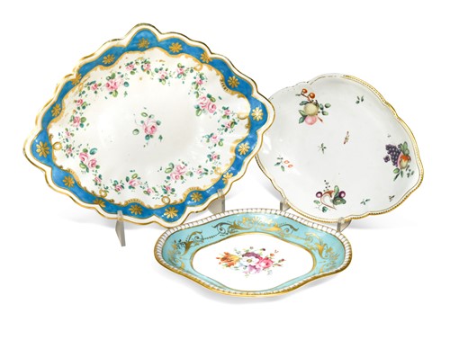 Lot 456 - Two Chelsea-Derby lozenge shaped fluted dishes, circa 1775