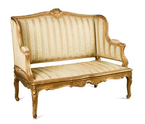Lot 598 - A French rococo style gilt framed sofa, circa 1900
