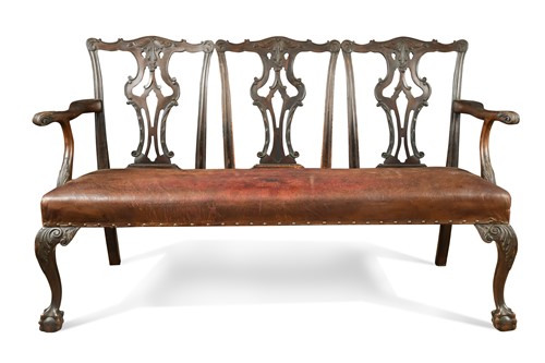 Lot 482 - A George II style mahogany triple-chair back settee, by James Shoolbred & Co
