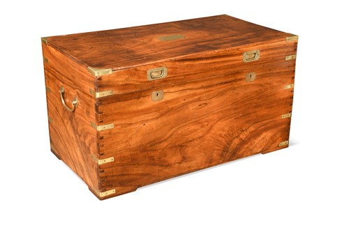 Lot 644 - A Chinese export brass bound camphor wood chest, 19th century