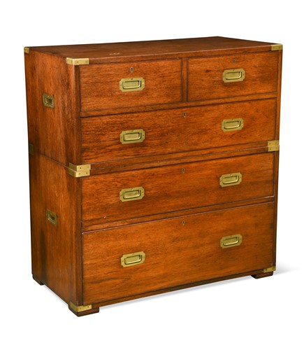 Lot 668 - A brass bound teak campaign chest, 19th century