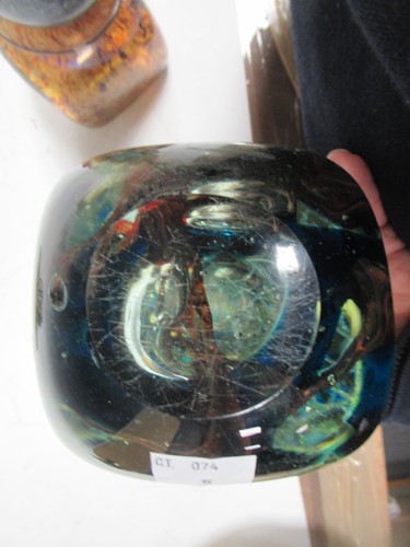 Lot 4 - A Mdina vase of square shape with a slender...