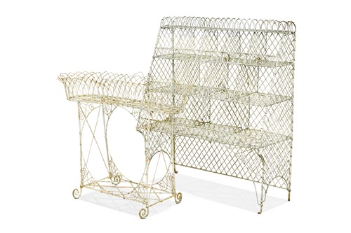 Lot 763 - Two French white painted wire work plant stands, early 20th century
