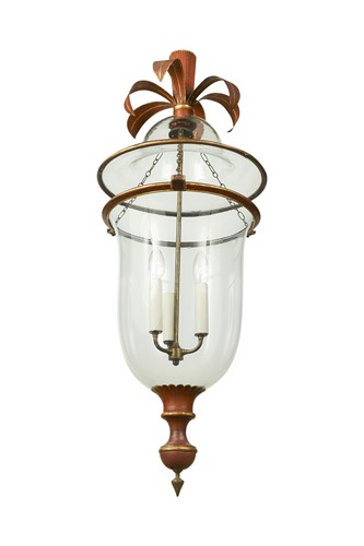 Lot 440 - A red and gilt-painted tole storm lantern, 20th century
