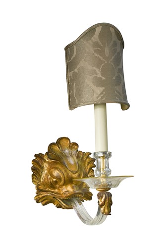 Lot 436 - A pair Venetian dolphin masked giltwood and cutglass wall sconces