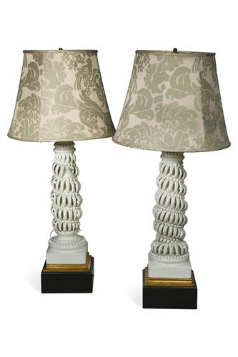 Lot 456 - A pair of large white glazed ceramic lamps by Bondía, Manises, 1960s