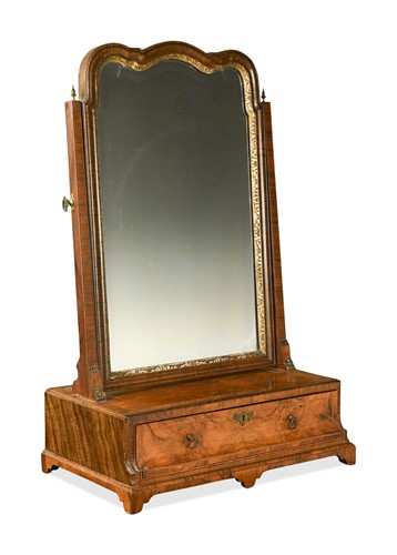 Lot 398 - A Queen Anne style walnut dressing table swing mirror