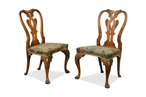 Lot 379 - A pair of walnut side chairs, 18th century