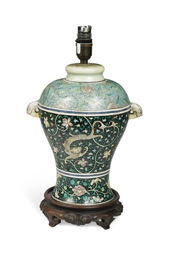 Lot 387 - A Kangxi style porcelain baluster vase, 19th century