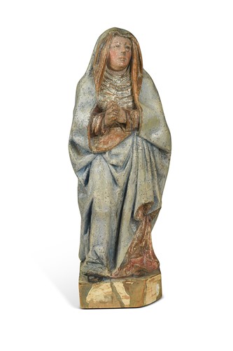 Lot 313 - A Northern European carved wood and polychrome painted religious figure, late 18th or early 19th century