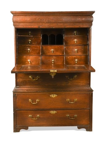 Lot 341 - An oak escritoire, 18th century and later