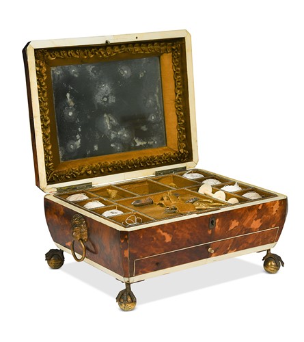 Lot 461 - A tortoiseshell and ivory sewing casket, 19th century
