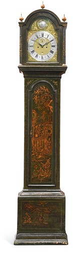 Lot 490 - A George III green lacquered and chinoiserie longcase clock