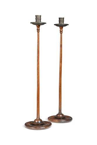 Lot 343 - A pair of slender mahogany candlesticks, late 19th century