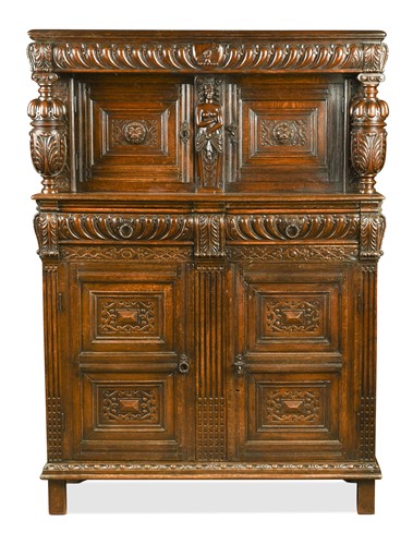 Lot 337 - A Jacobean style oak court cupboard, late 19th century