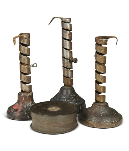Lot 300 - Three iron stem candlesticks, 19th century