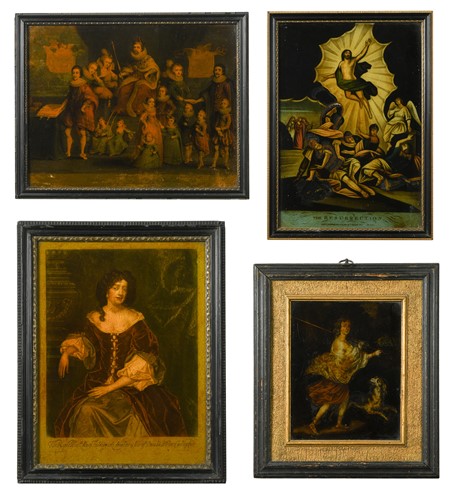 Lot 339 - A group of four reverse glass prints, 19th century