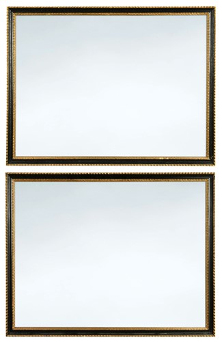 Lot 488 - A pair of Hogarth-style ebonised and parcel-gilt framed mirrors, 20th century
