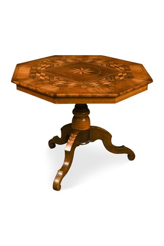 Lot 437 - An Italian Sorrento walnut and parquetry tripod table, early 20th century