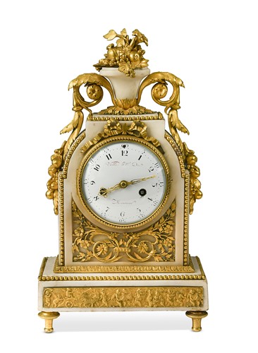Lot 469 - A French white marble and ormolu mounted mantel clock, 19th century