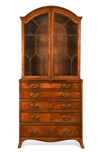 Lot 455 - A late George III satinwood and mahogany crossbanded secretaire bookcase