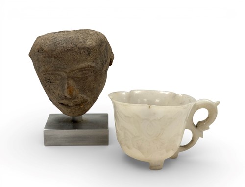 Lot 15 - A Chinese carved white stone small lotus cup, Qing Dynasty, 18th or 19th century