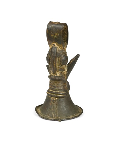 Lot 517 - A Lower Niger Region (Nigeria) lost wax bronze humanoid bell head, perhaps pre-1600