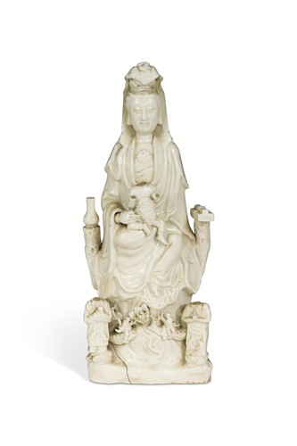 Lot 6 - A Chinese Dehua Kilns (Fujian Province) figure of Guanyin, Kangxi Emperor, circa 1690