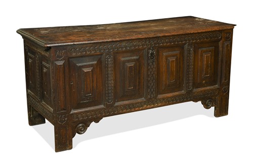 Lot 320 - A carved oak coffer chest, late 17th century
