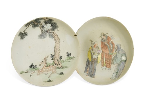 Lot 26 - A pair of unglazed Chinese porcelain saucer dishes, Guangxu Emperor (1875-1908)