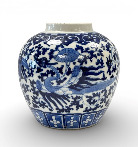 Lot 27 - A Chinese blue and white ginger jar, in Kangxi-style, Qing Dynasty, 19th century