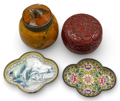 Lot 40 - Two Chinese Canton enamel quatre-lobed small dishes, early 20th century